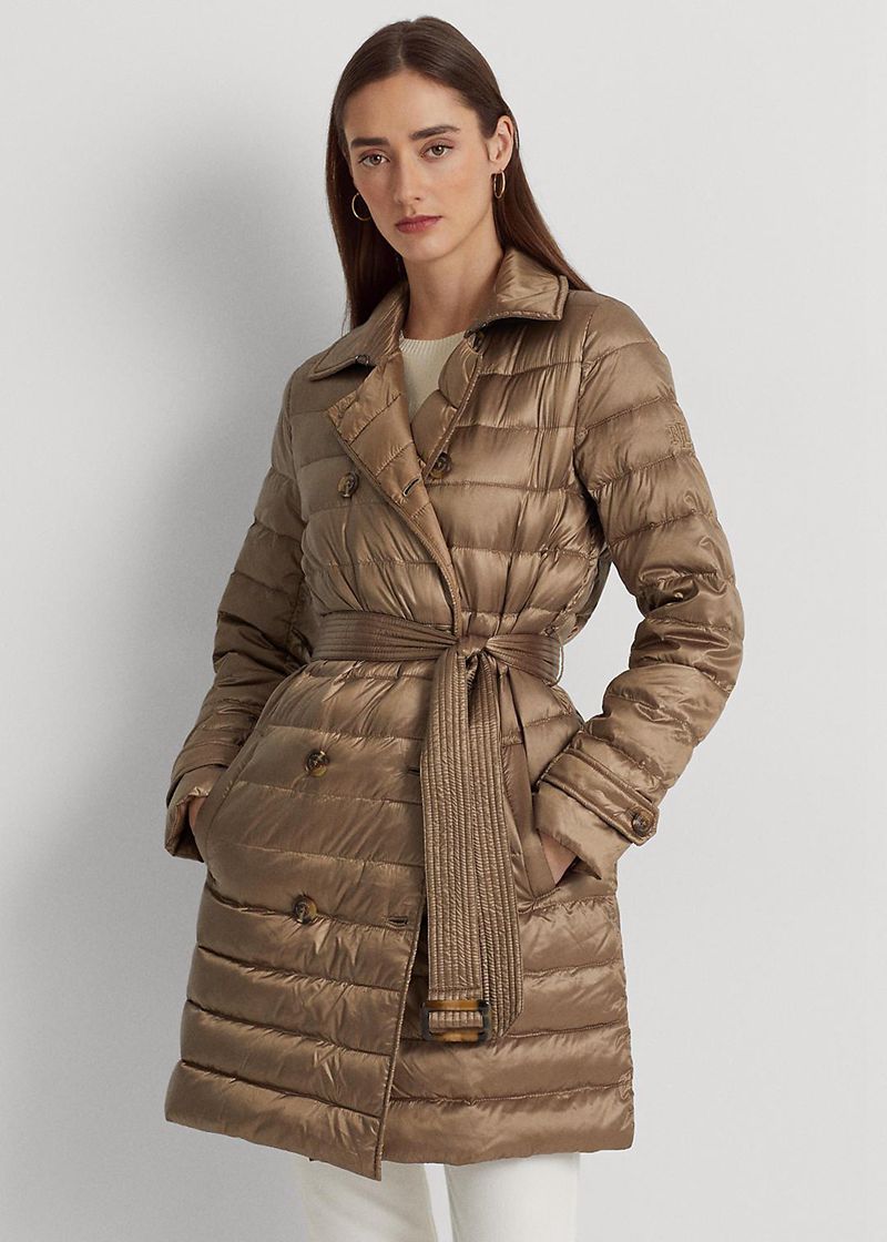 ローレン コート レディース ブラウン Metallic Quilted ダウン Trench UCRPH9576